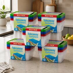 Takeaway Food Containers 750ml 12 Pack x 5 Meal Prep Storage Stackable Microwave