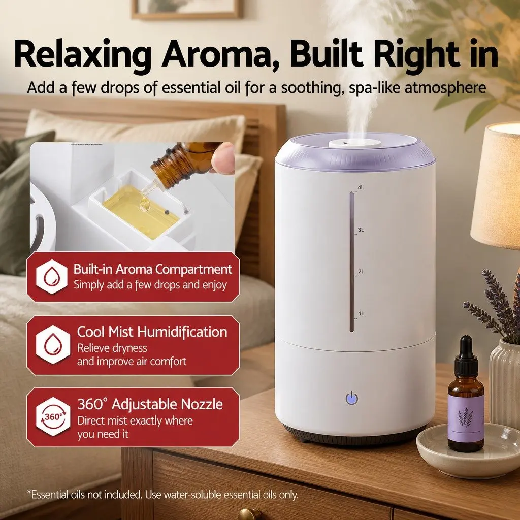 Ultrasonic Humidifier Aroma Diffuser Bedroom 4L White Mist