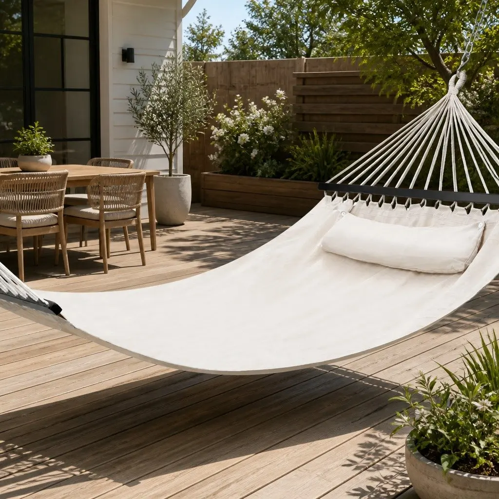 2 Person Hammock Bed Outdoor Camping Portable Hanging Chair Cream