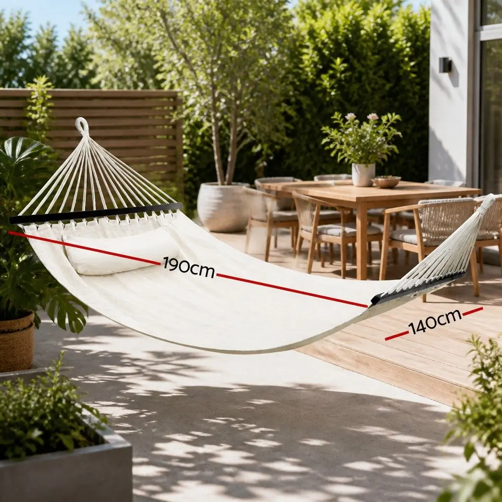 2 Person Hammock Bed Outdoor Camping Portable Hanging Chair Cream