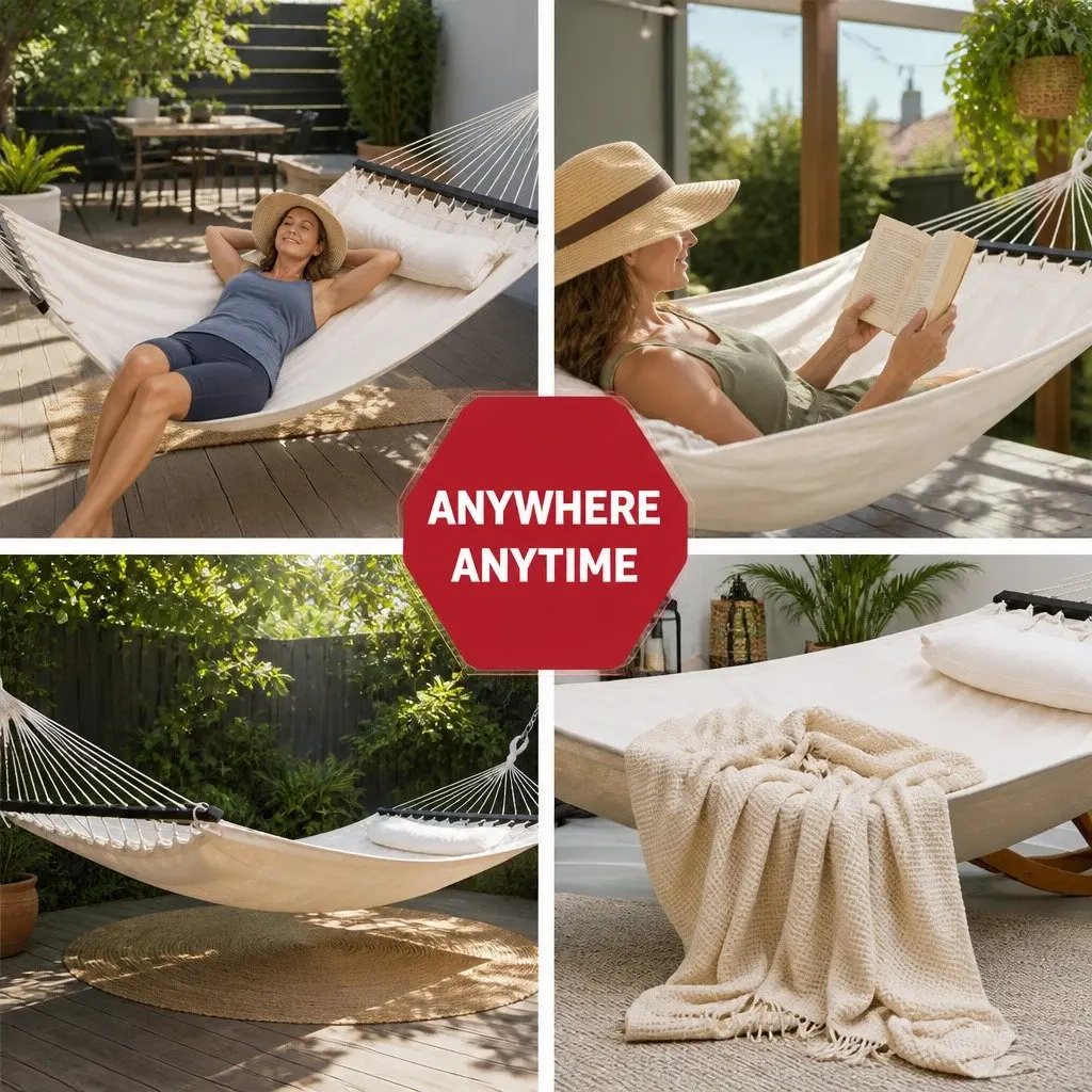 2 Person Hammock Bed Outdoor Camping Portable Hanging Chair Cream
