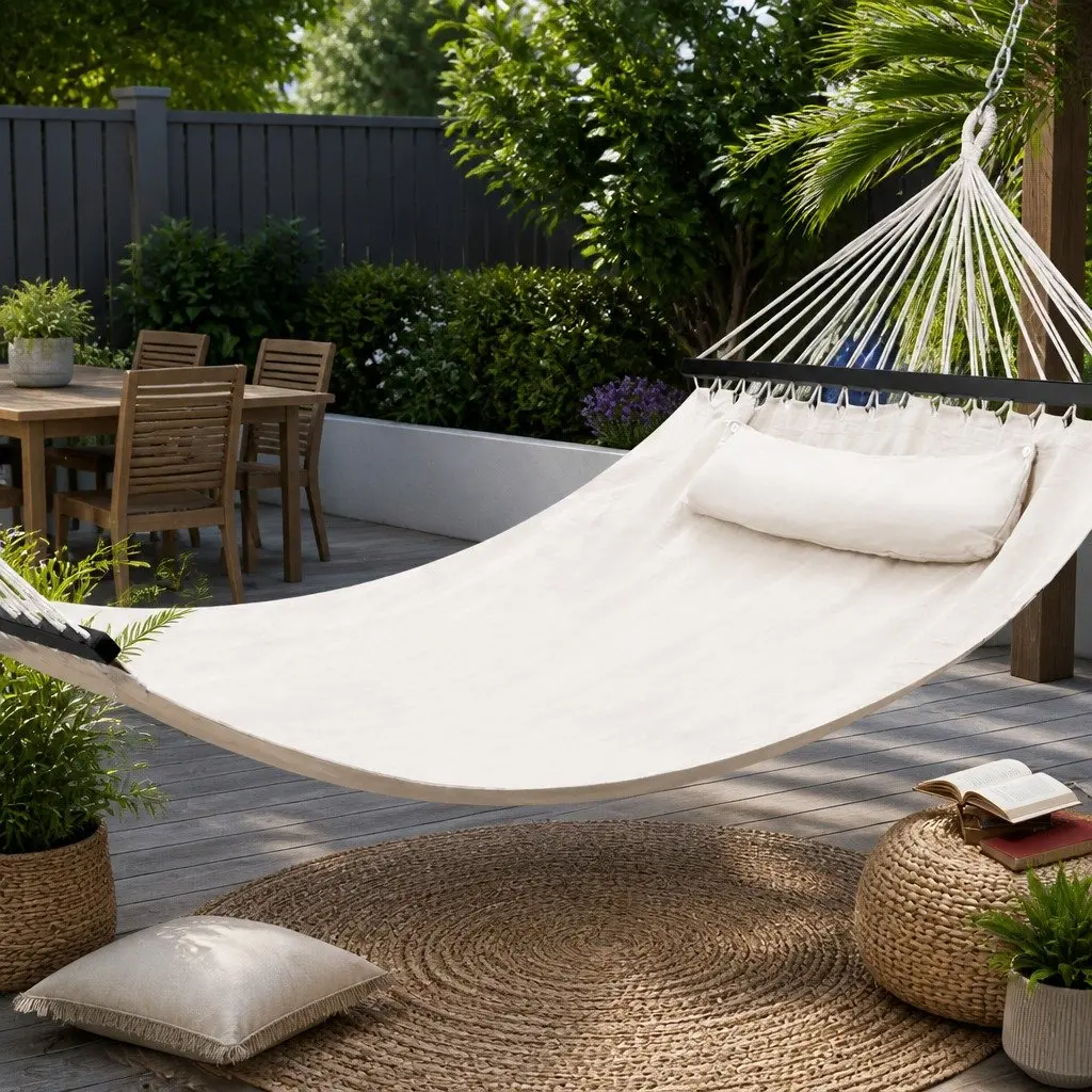 2 Person Hammock Bed Outdoor Camping Portable Hanging Chair Cream