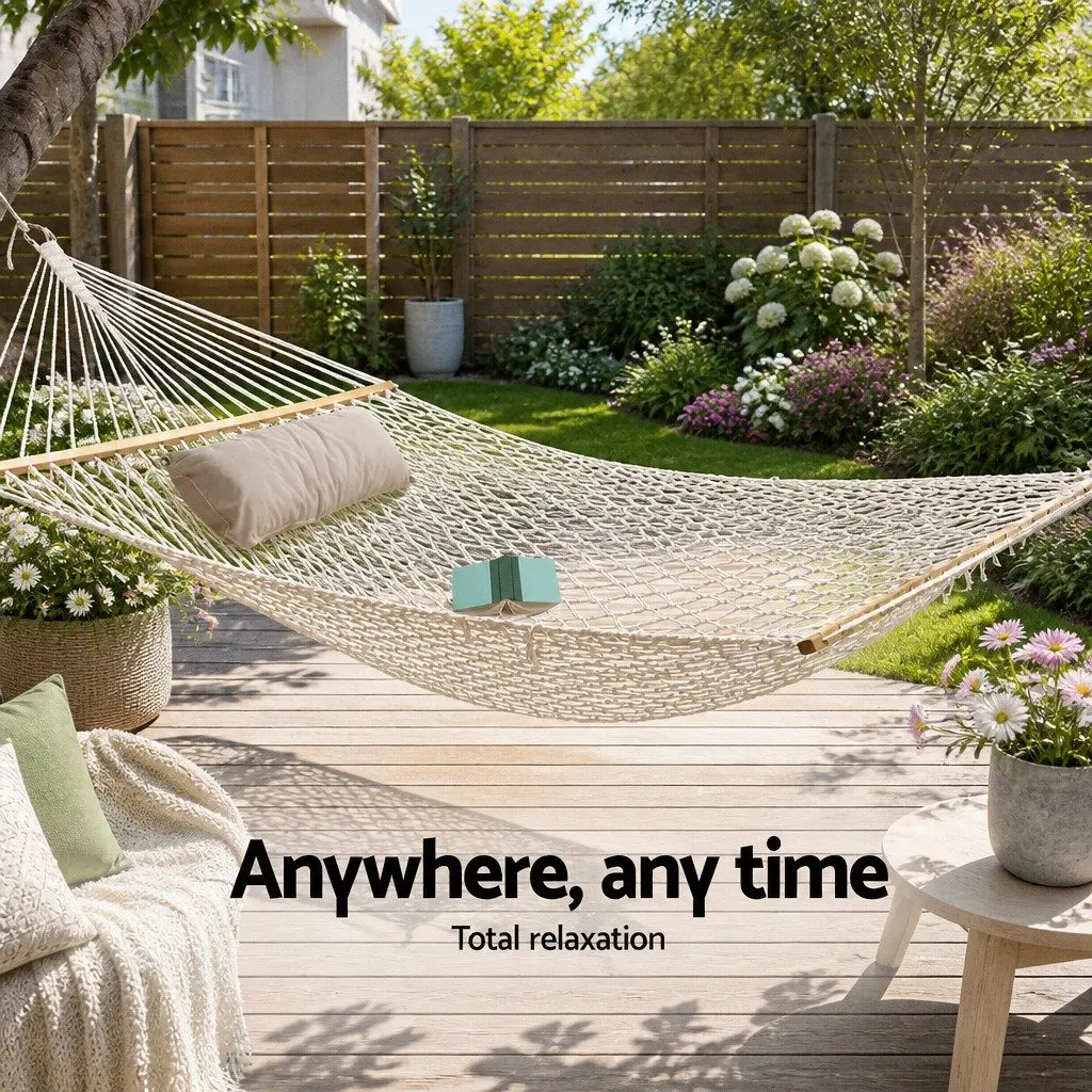 Hammock for Outdoor Camping Garden Use 340cm Cream