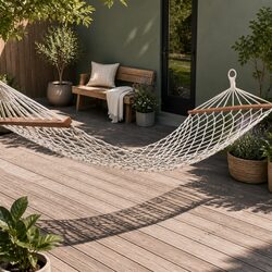 Cream Hammock Bed Specifications: Cotton, 245cm Length