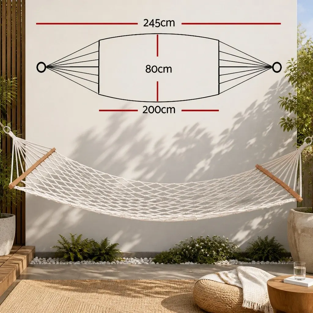 Hammock Bed Outdoor Indoor Camping Hanging Chair Mesh Cotton Rope Cream Relax