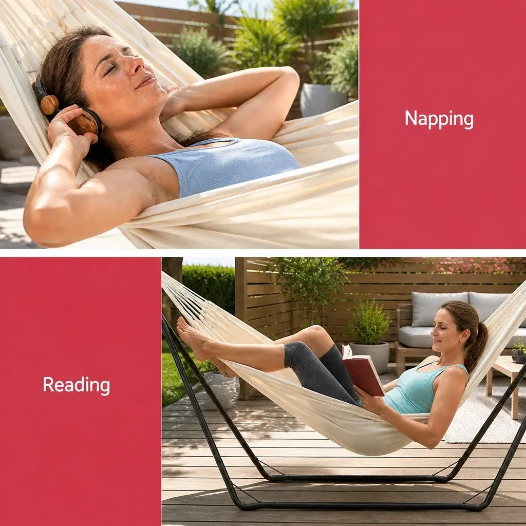 Hammock Bed with Stand Steel Frame Indoor Outdoor Camping Relaxation Portable