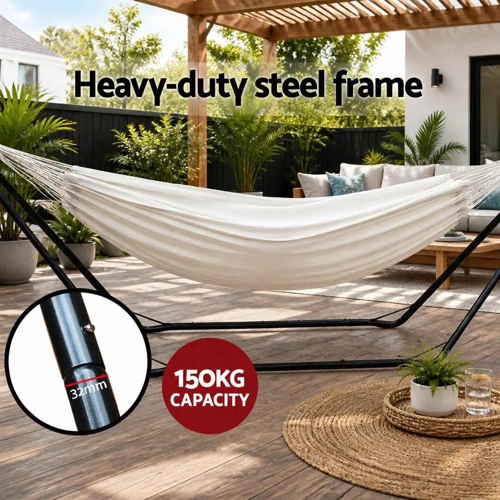 Hammock Bed with Stand Steel Frame Indoor Outdoor Camping Relaxation Portable