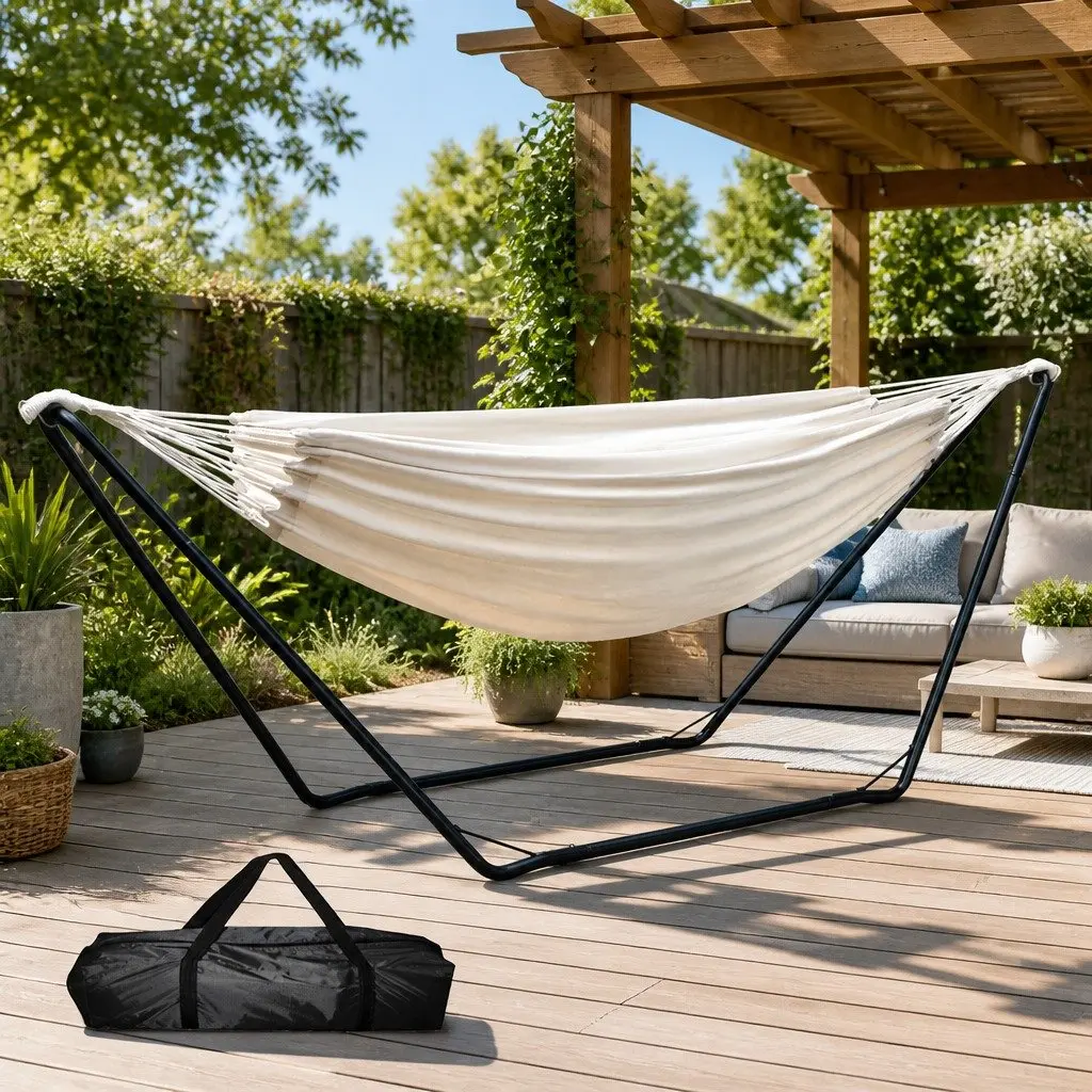 Hammock Bed with Stand Steel Frame Indoor Outdoor Camping Relaxation Portable