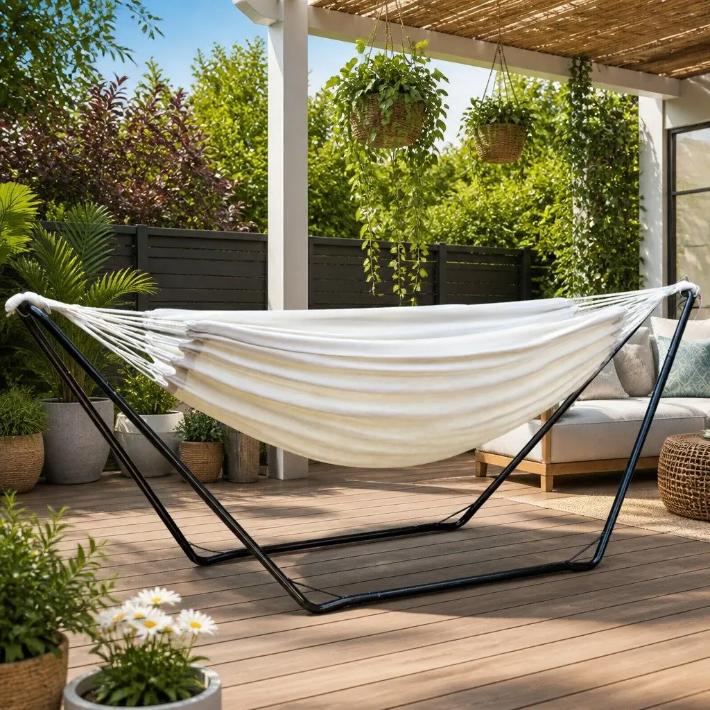 Hammock Bed with Stand Steel Frame Indoor Outdoor Camping Relaxation Portable