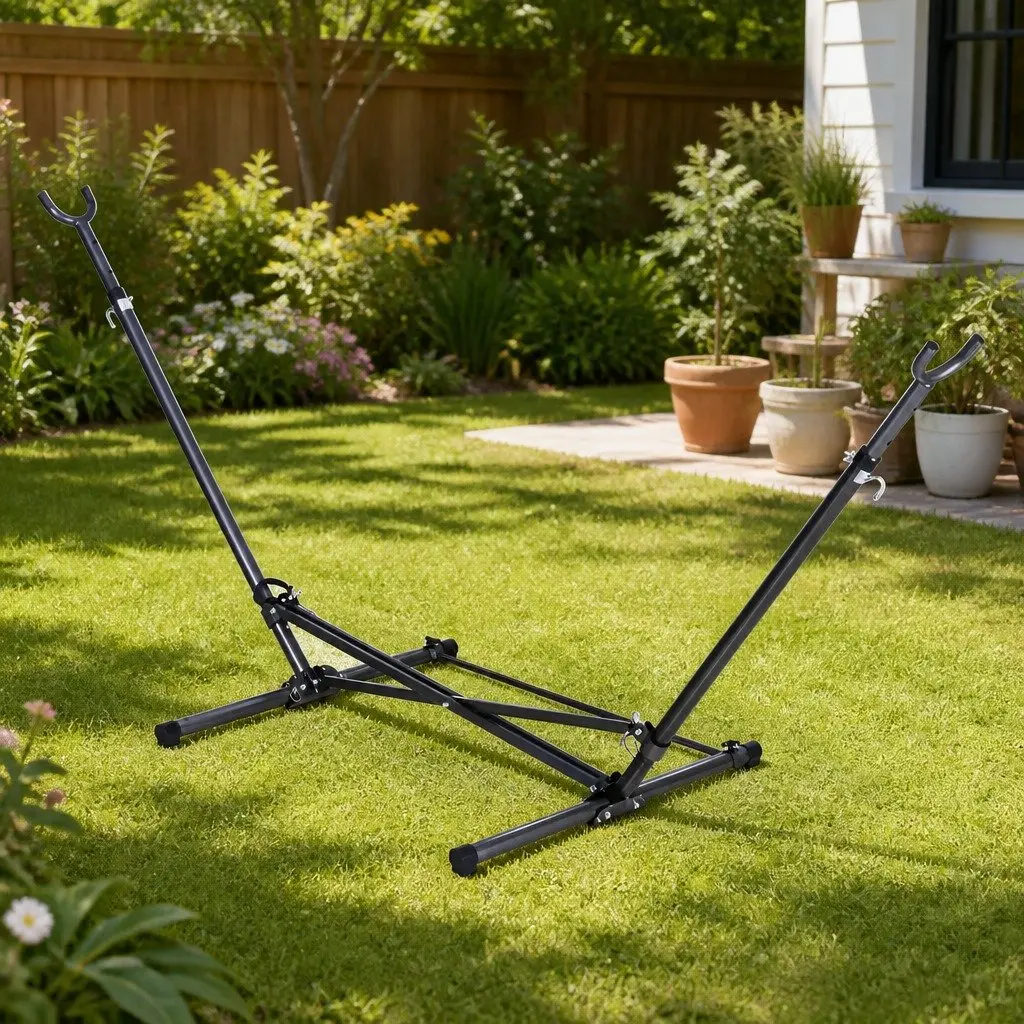 Hammock Bed Stand Steel Frame Adjustable Height Indoor Outdoor Backyard Support