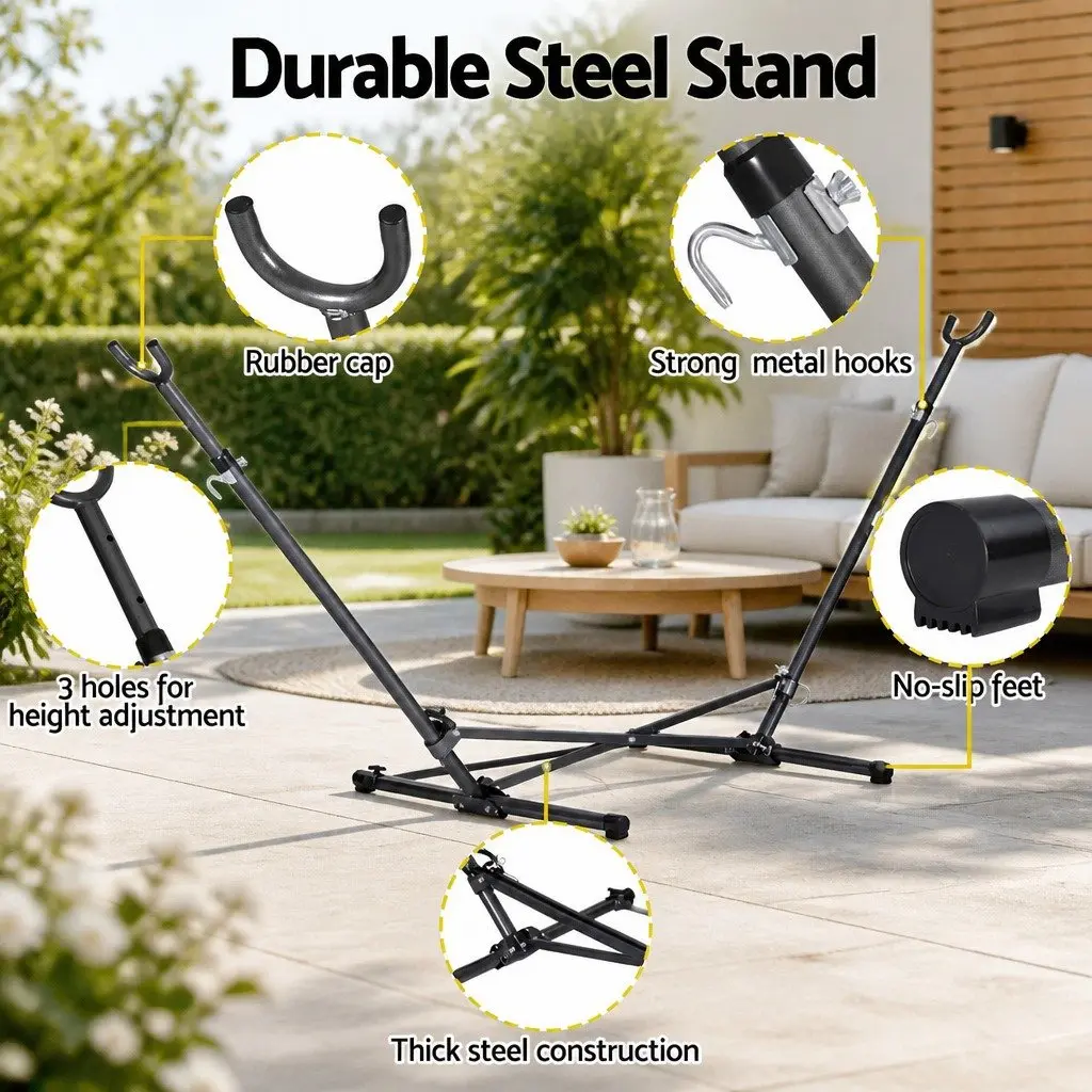 Hammock Bed Stand Steel Frame Adjustable Height Indoor Outdoor Backyard Support