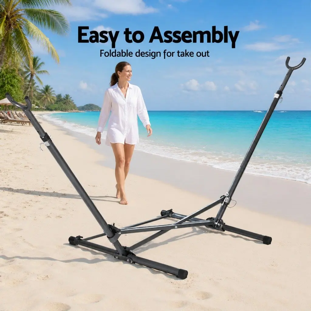 Hammock Bed Stand Steel Frame Adjustable Height Indoor Outdoor Backyard Support