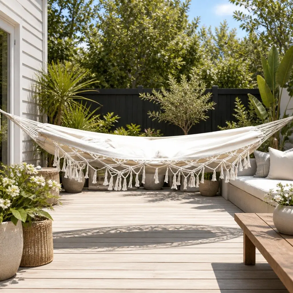 Hammock Bed Swing Chair Indoor Outdoor 200cm x 150cm Cream