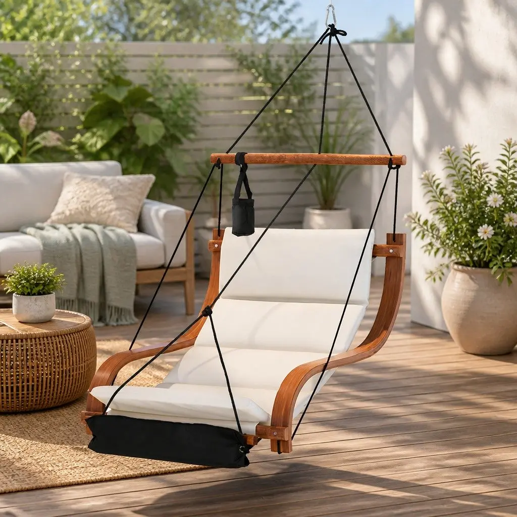 Hammock Chair Wooden Hanging Indoor Outdoor Lounge Patio Relax Furniture