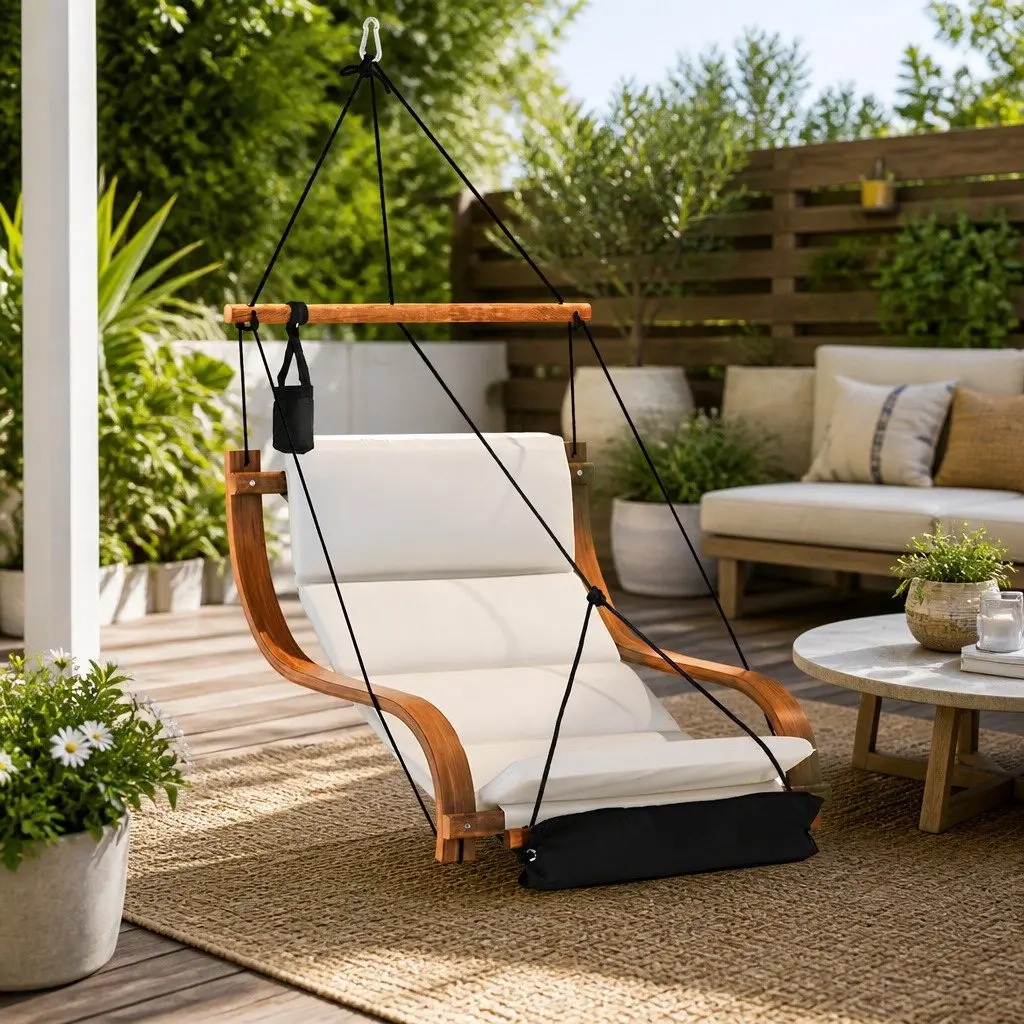 Hammock Chair Wooden Hanging Indoor Outdoor Lounge Patio Relax Furniture