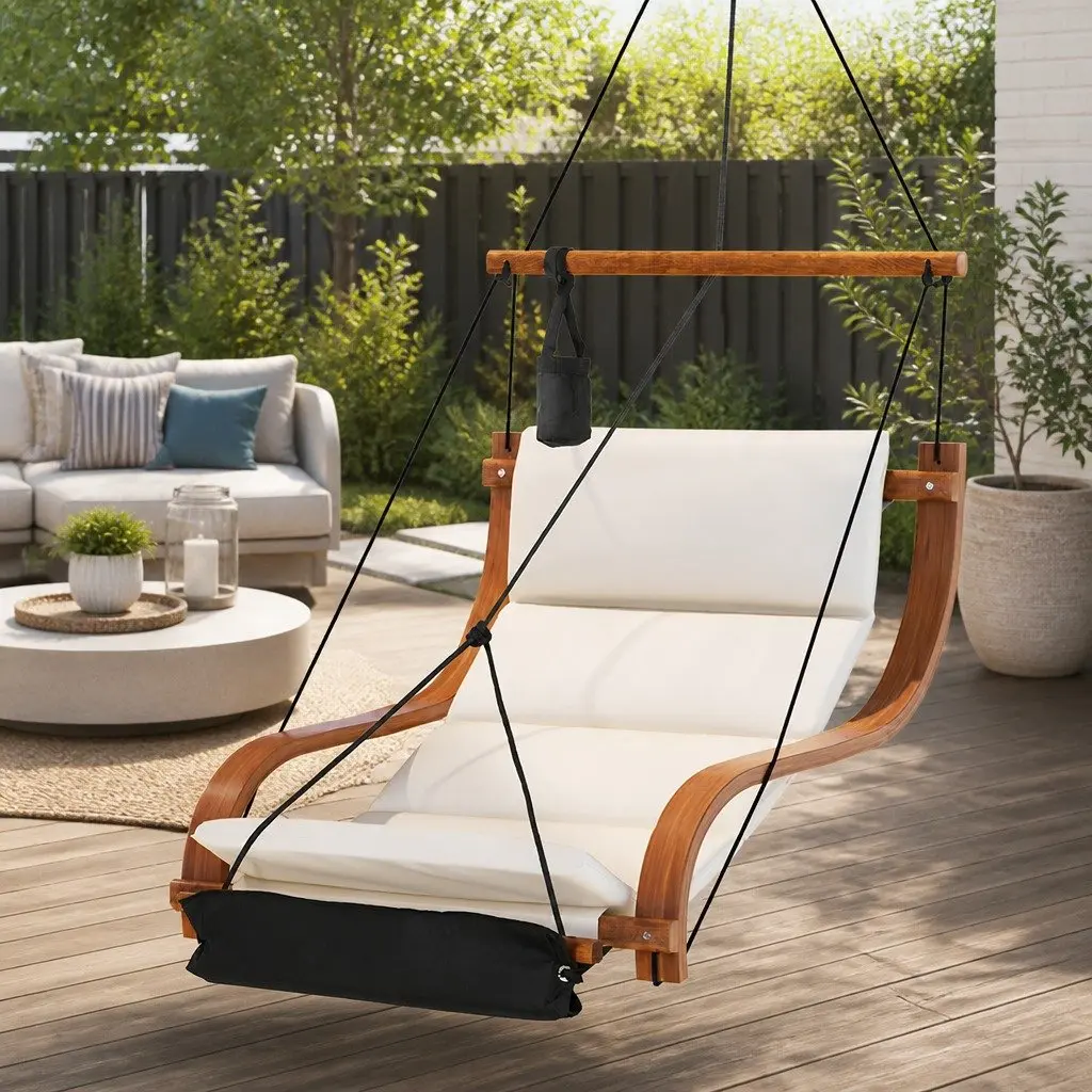 Hammock Chair Wooden Hanging Indoor Outdoor Lounge Patio Relax Furniture