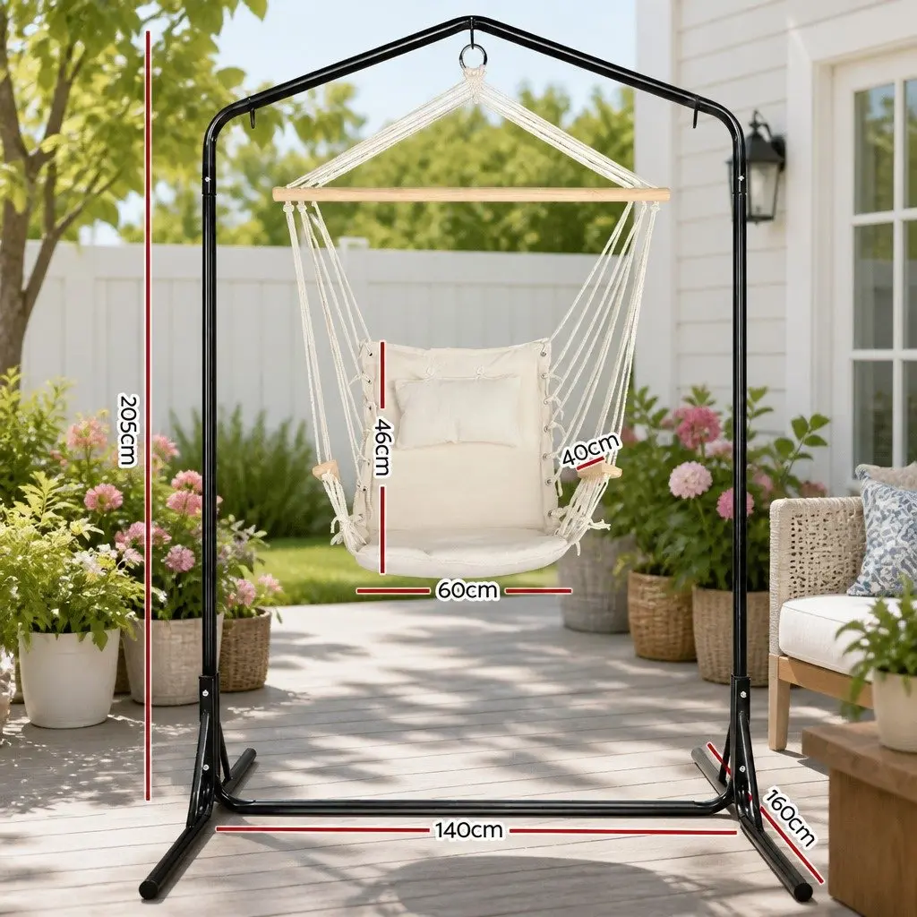 Hammock Chair with Stand for Garden Patio Cream 100cm x 60cm x 138cm