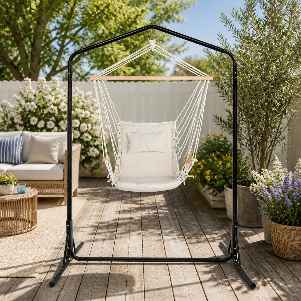 Hammock Chair with Stand for Garden Patio Cream 100cm x 60cm x 138cm