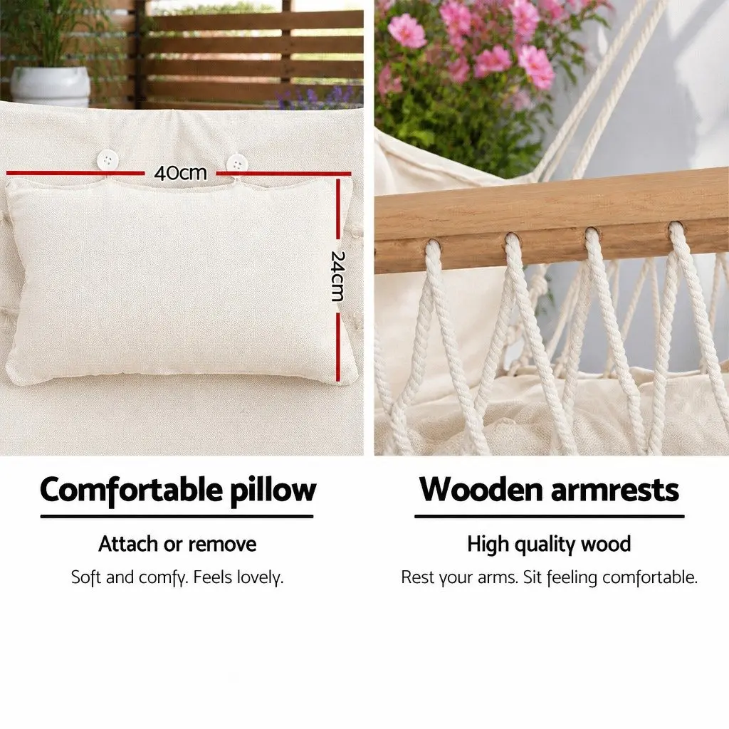 Hammock Chair with Stand for Garden Patio Cream 100cm x 60cm x 138cm