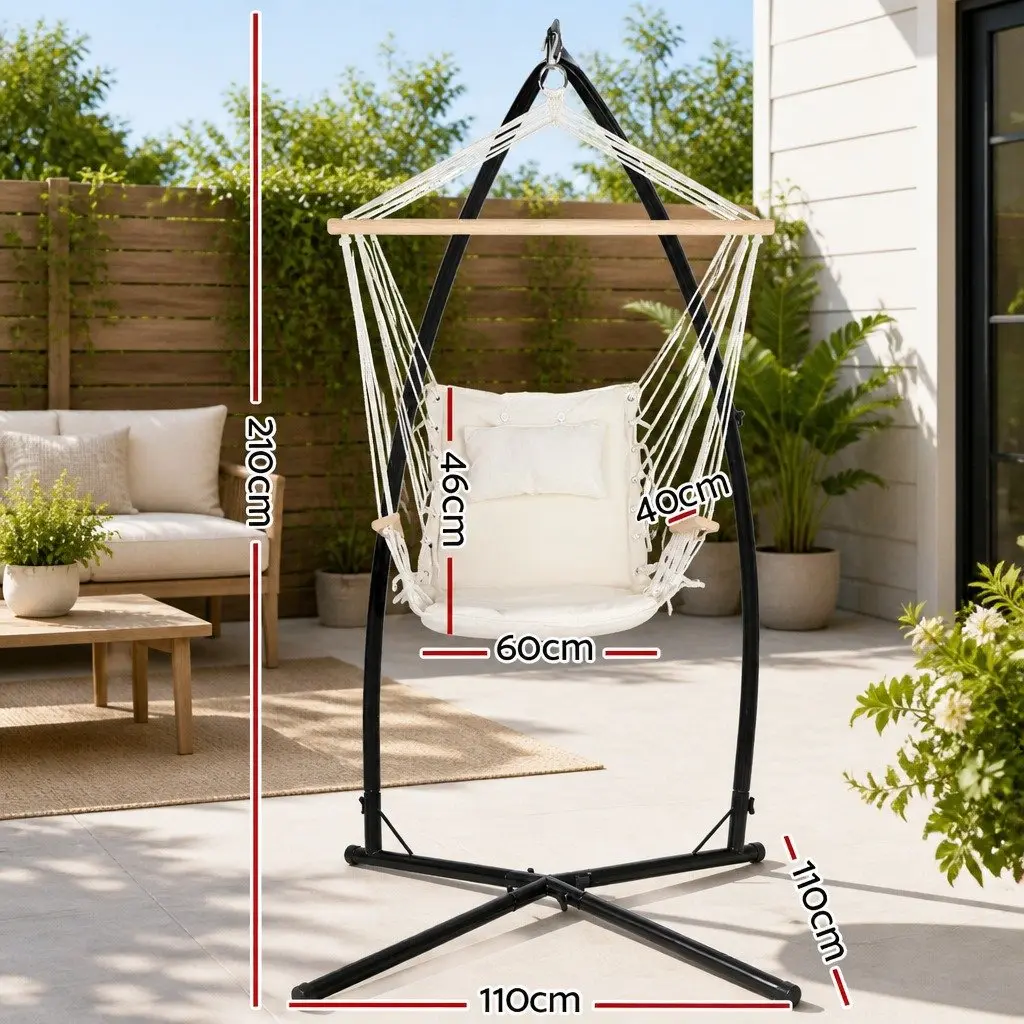 Hammock Chair Indoor Outdoor with Steel Stand and Armrest Cream 100cm x 60cm x 138cm