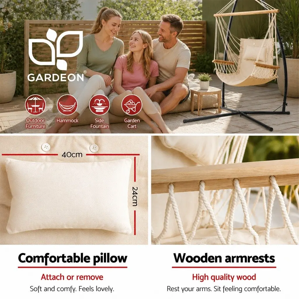 Hammock Chair Indoor Outdoor with Steel Stand and Armrest Cream 100cm x 60cm x 138cm