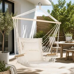 Hammock Chair Hanging with Armrest Cream Relaxing Outdoor Indoor Camping Patio