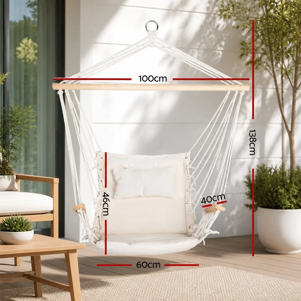 Hammock Chair Hanging with Armrest Cream Relaxing Outdoor Indoor Camping Patio