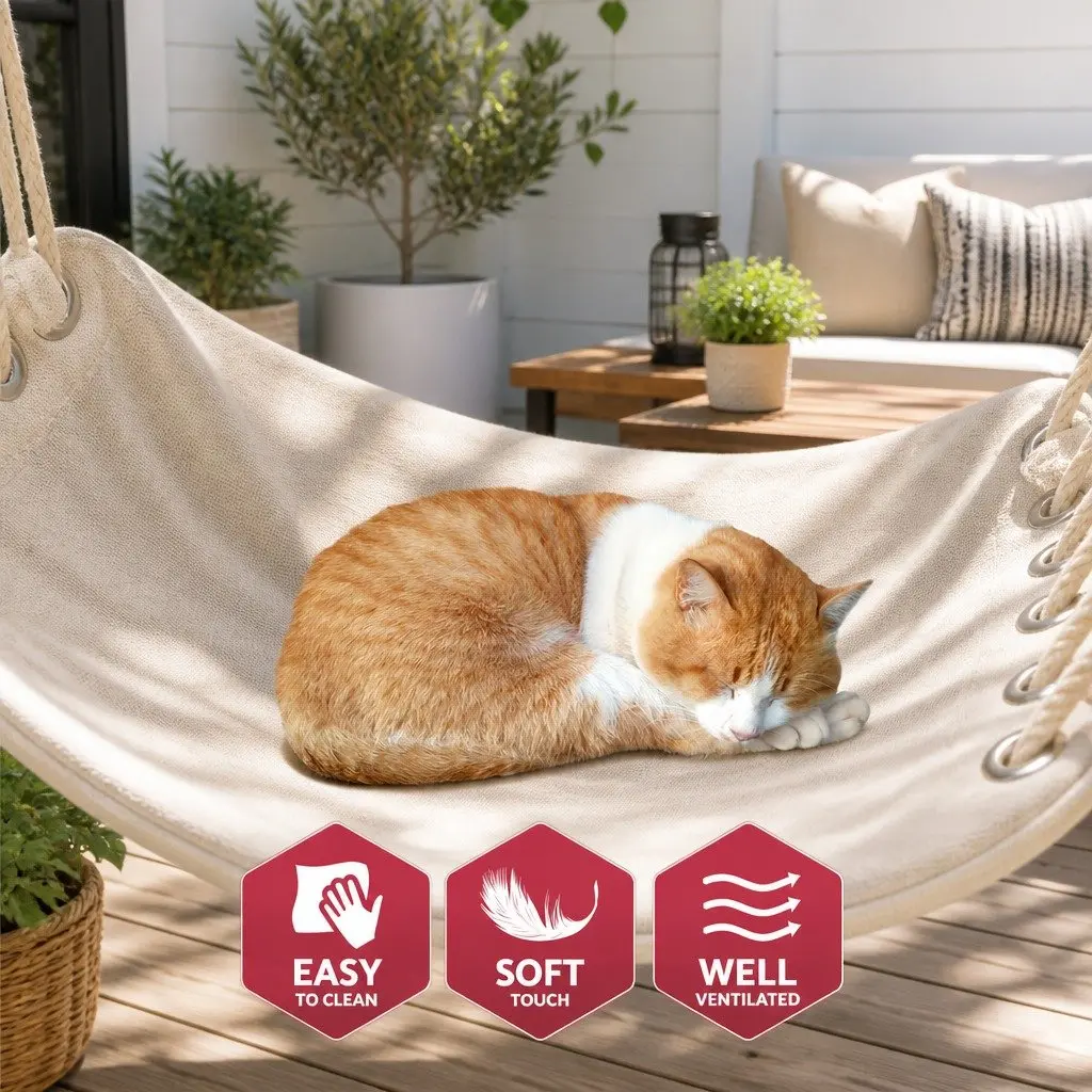 Hammock Chair Hanging with Armrest Cream Relaxing Outdoor Indoor Camping Patio