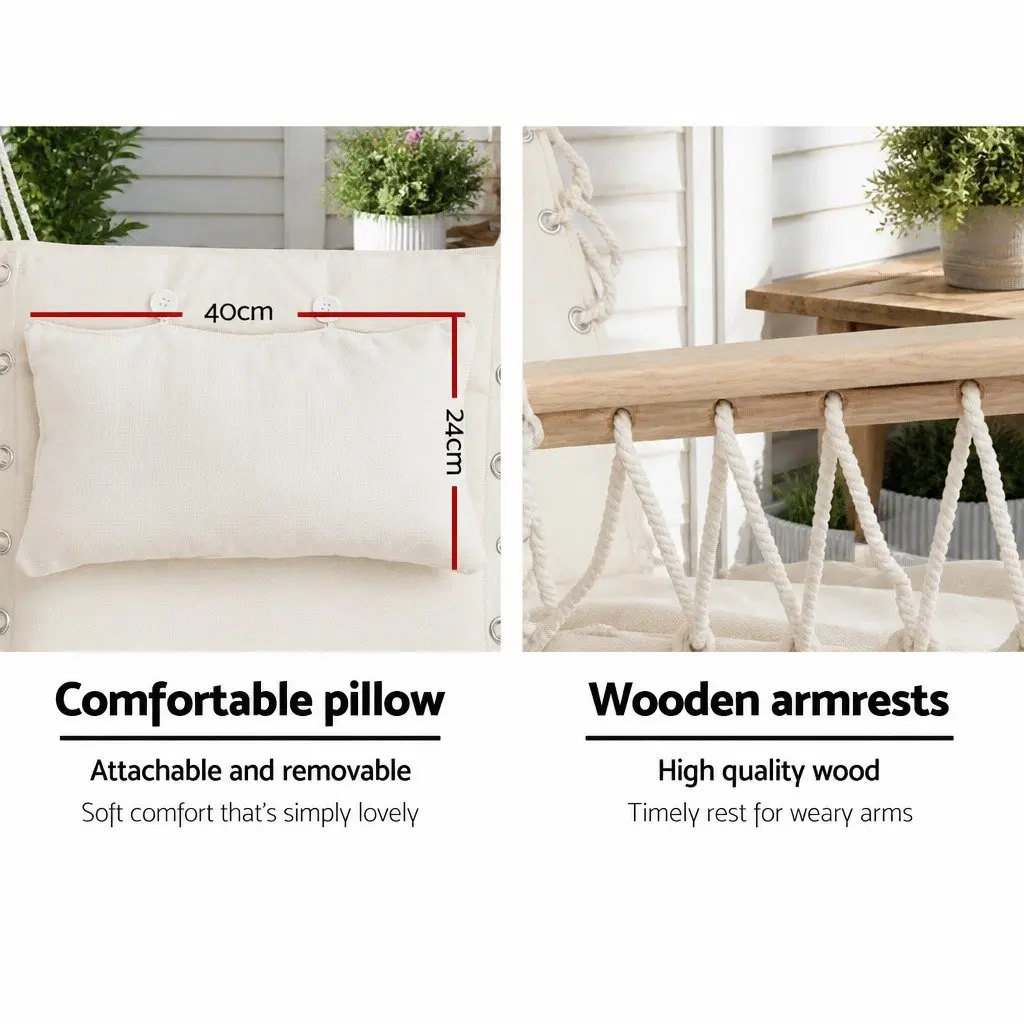 Hammock Chair Hanging with Armrest Cream Relaxing Outdoor Indoor Camping Patio