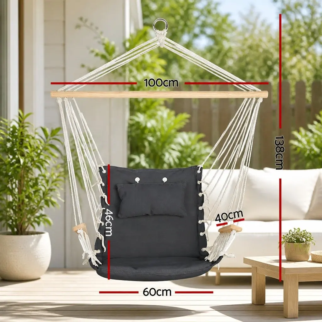 Hammock Chair with Armrest for Outdoor Patio Garden 100 x 60 x 138cm Grey