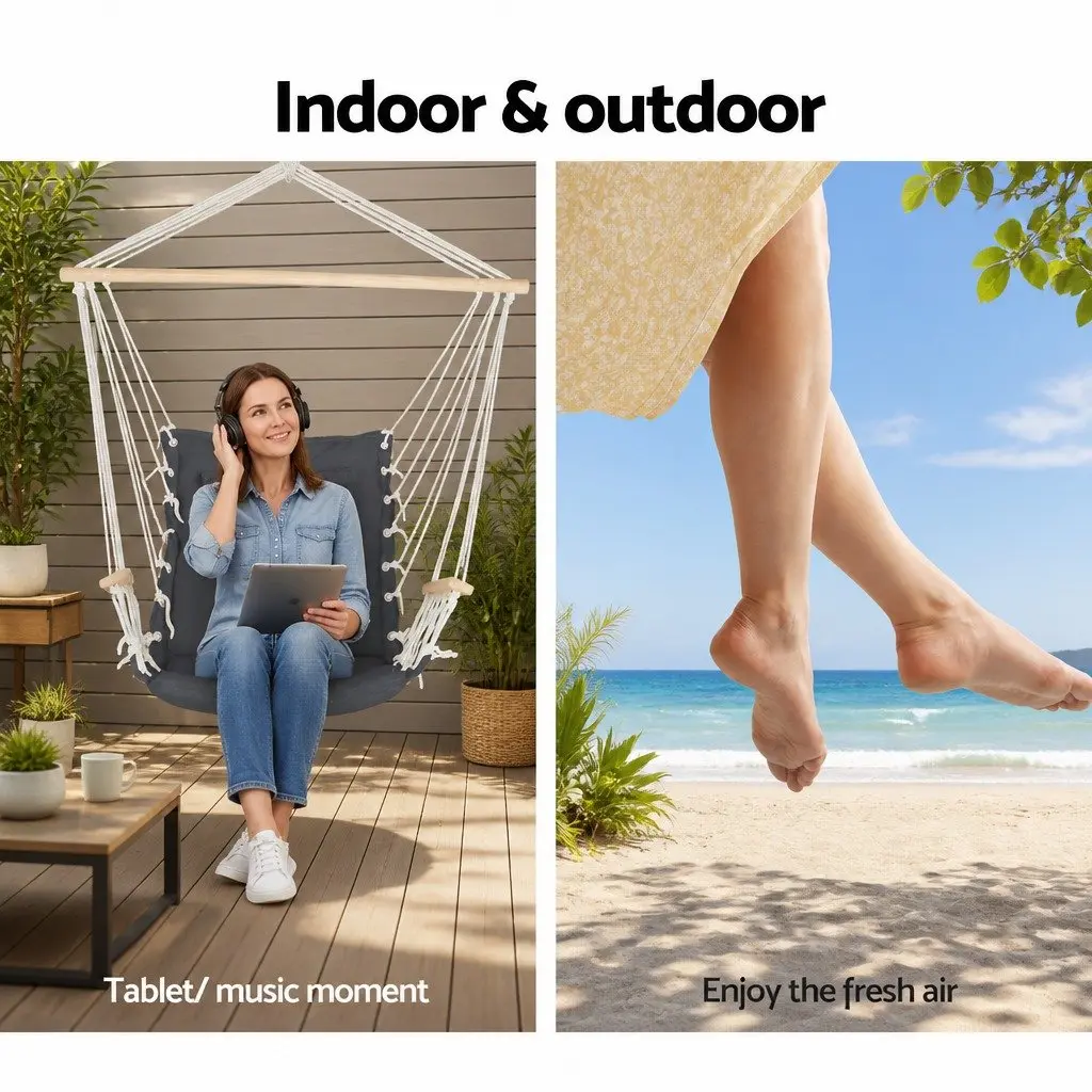 Hammock Chair with Armrest for Outdoor Patio Garden 100 x 60 x 138cm Grey