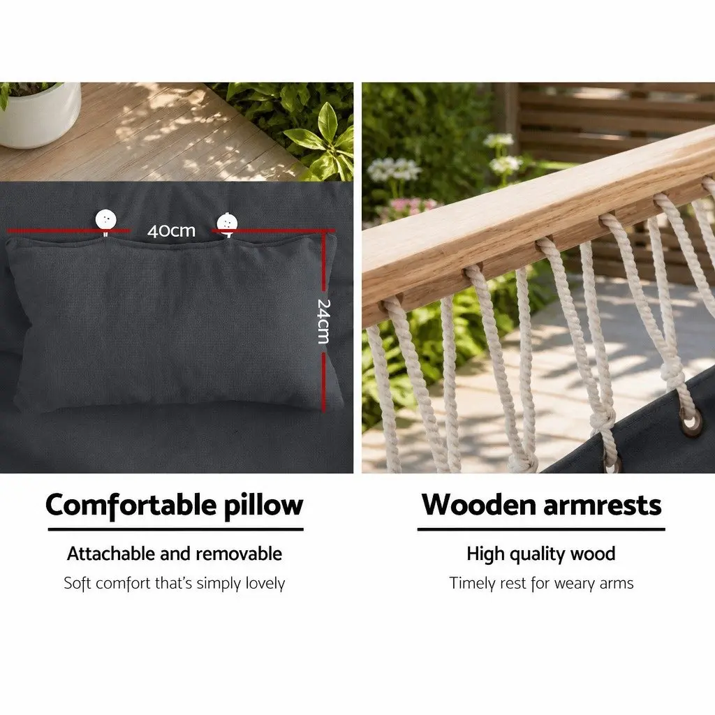 Hammock Chair with Armrest for Outdoor Patio Garden 100 x 60 x 138cm Grey