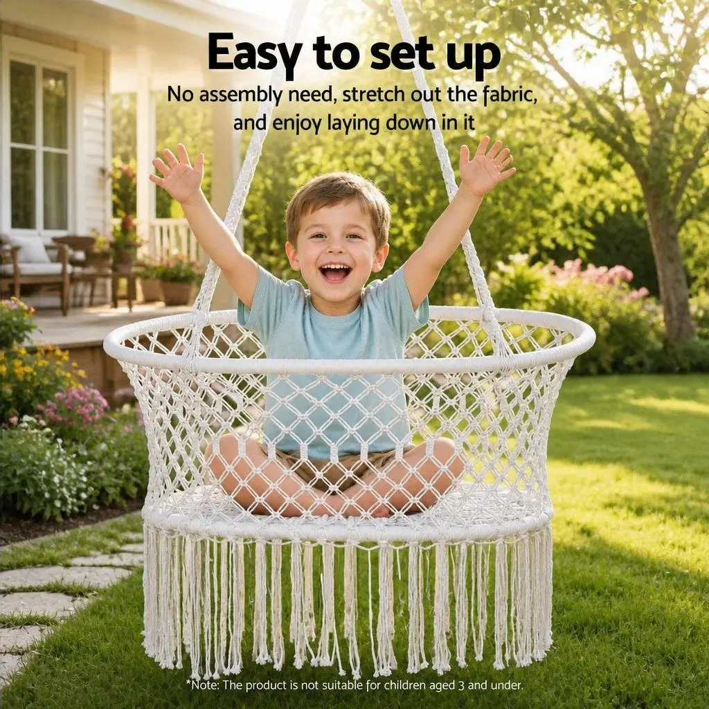 Hammock Chair Cotton Swing Outdoor Indoor Cream Relaxation Garden Furniture