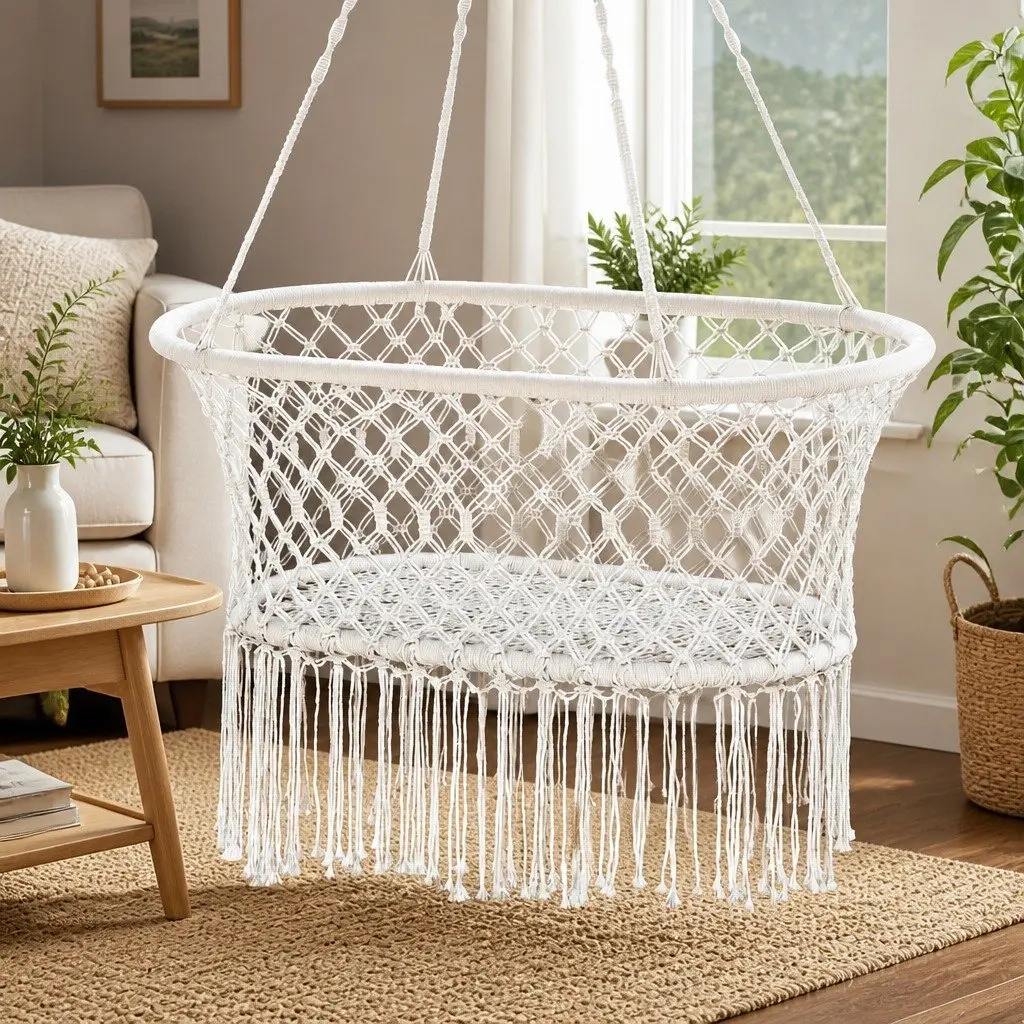 Hammock Chair Cotton Swing Outdoor Indoor Cream Relaxation Garden Furniture