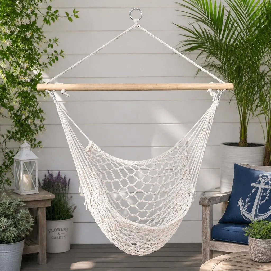 Hammock Chair Indoor Outdoor Relaxation Seat Cream 99.5 x 114cm