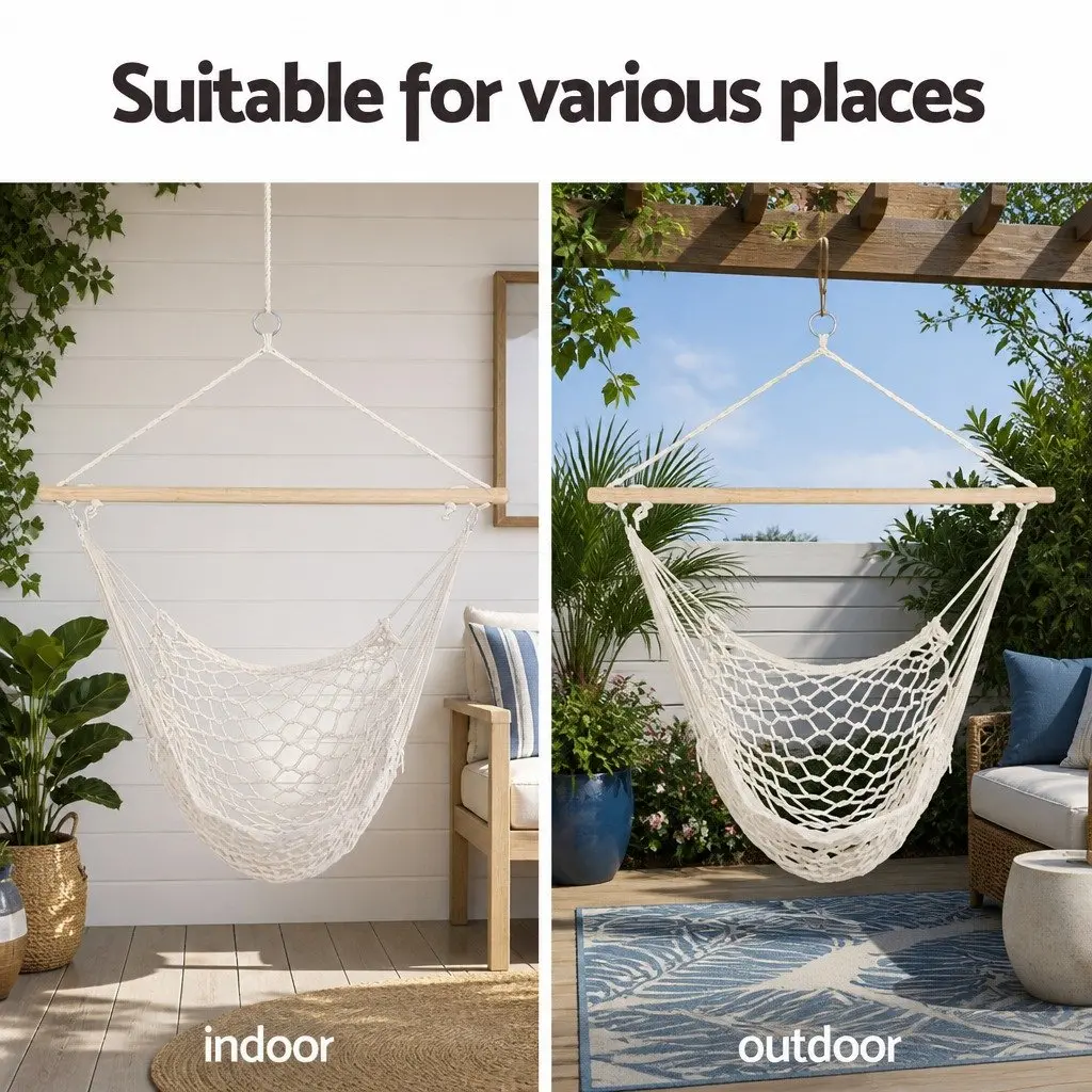 Hammock Chair Indoor Outdoor Relaxation Seat Cream 99.5 x 114cm