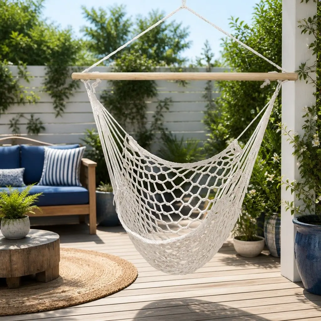 Hammock Chair Indoor Outdoor Relaxation Seat Cream 99.5 x 114cm
