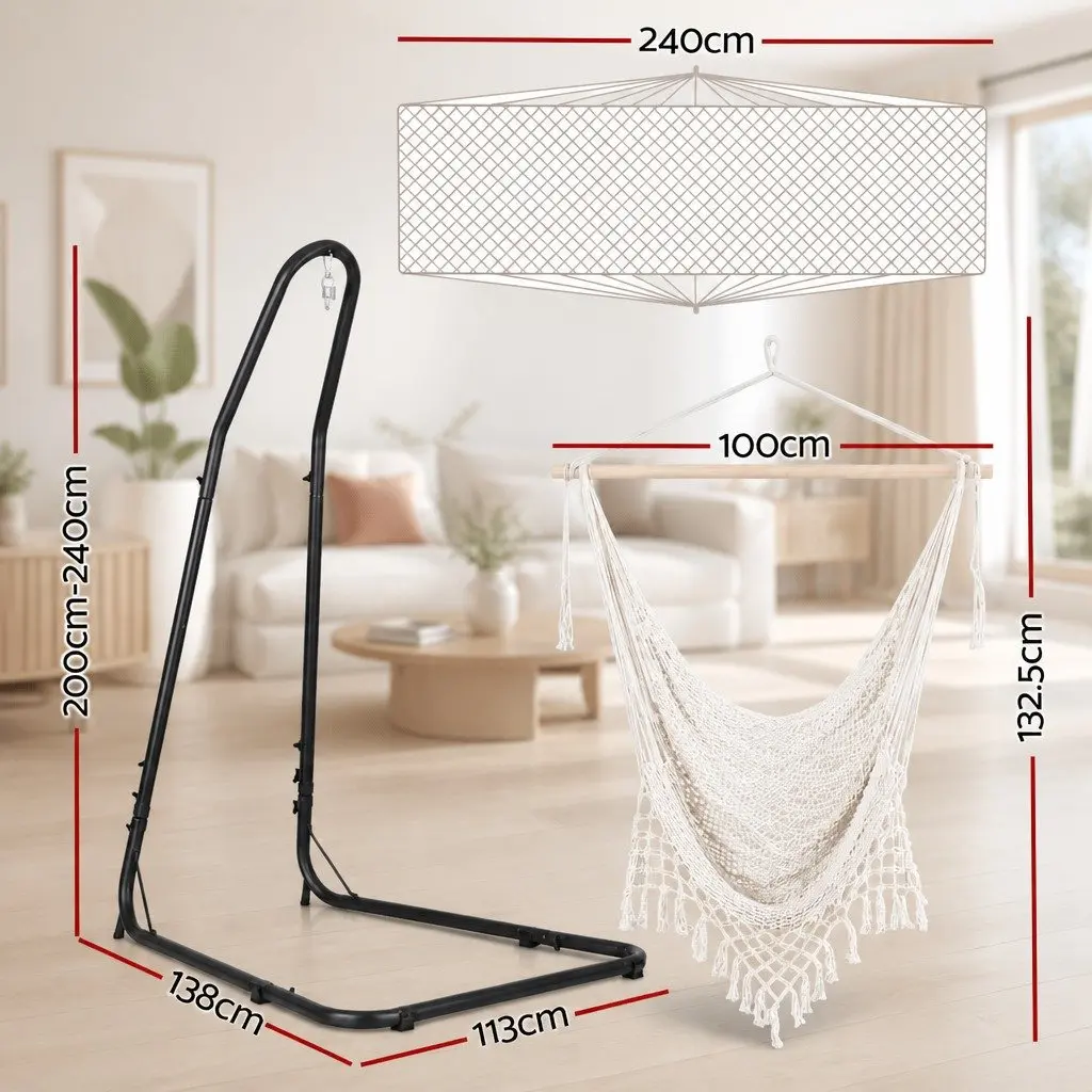 Hammock Hanging Chair with Steel Stand Indoor Outdoor Relaxation 240cm x 100cm
