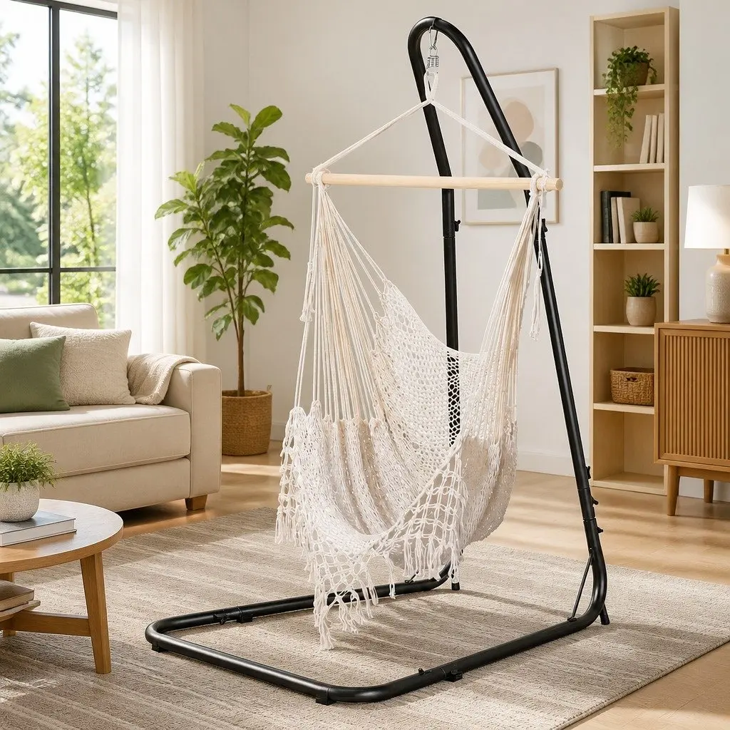 Hammock Hanging Chair with Steel Stand Indoor Outdoor Relaxation 240cm x 100cm