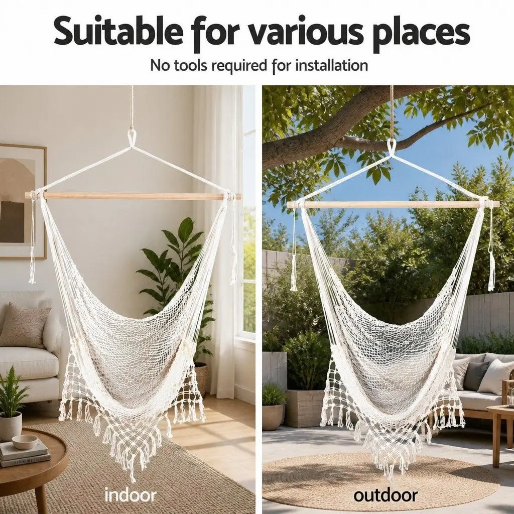 Hammock Hanging Chair with Steel Stand Indoor Outdoor Relaxation 240cm x 100cm