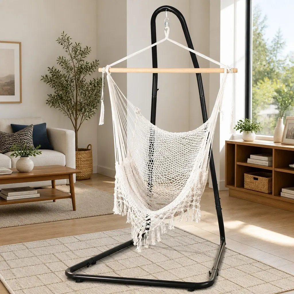 Hammock Hanging Chair with Steel Stand Indoor Outdoor Relaxation 240cm x 100cm