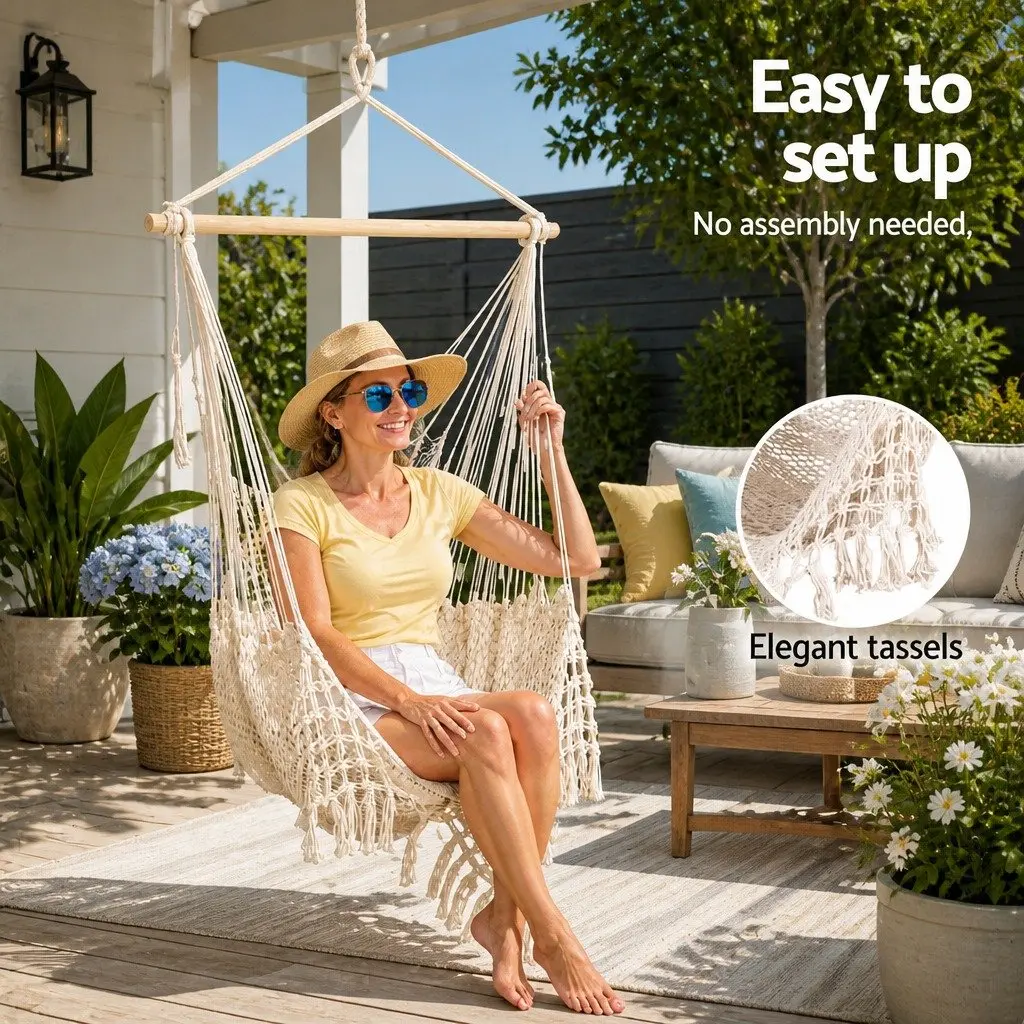 Hammock Chair Swing Mesh Camping Relaxation Indoor Outdoor Portable No Assembly