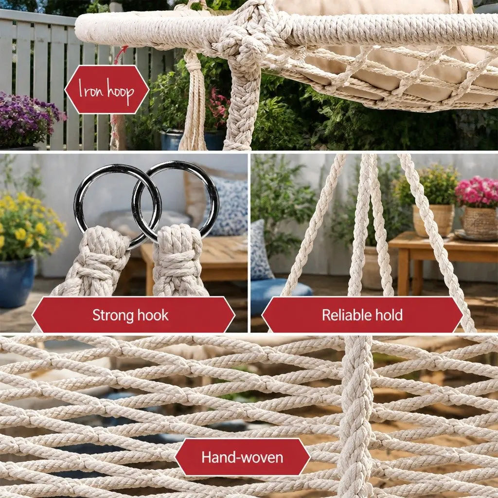 Hammock Chair with Stand Outdoor Swing Nest Web 100cm Cream