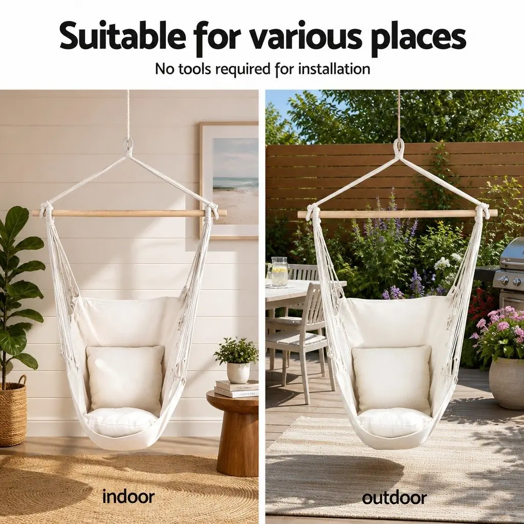 Hammock Chair Indoor Outdoor with Steel Stand A-Frame Adjustable Height Padded Seating