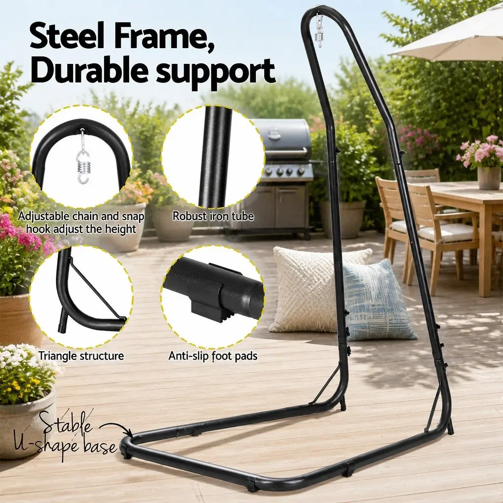 Hammock Chair Indoor Outdoor with Steel Stand A-Frame Adjustable Height Padded Seating