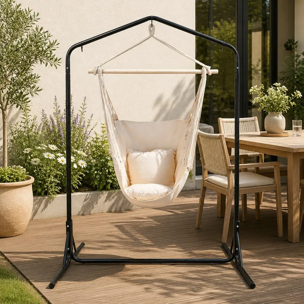 Cream Hammock Chair with Stand