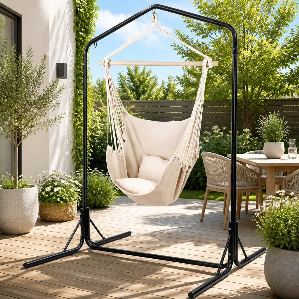 Cream Hammock Chair with Stand