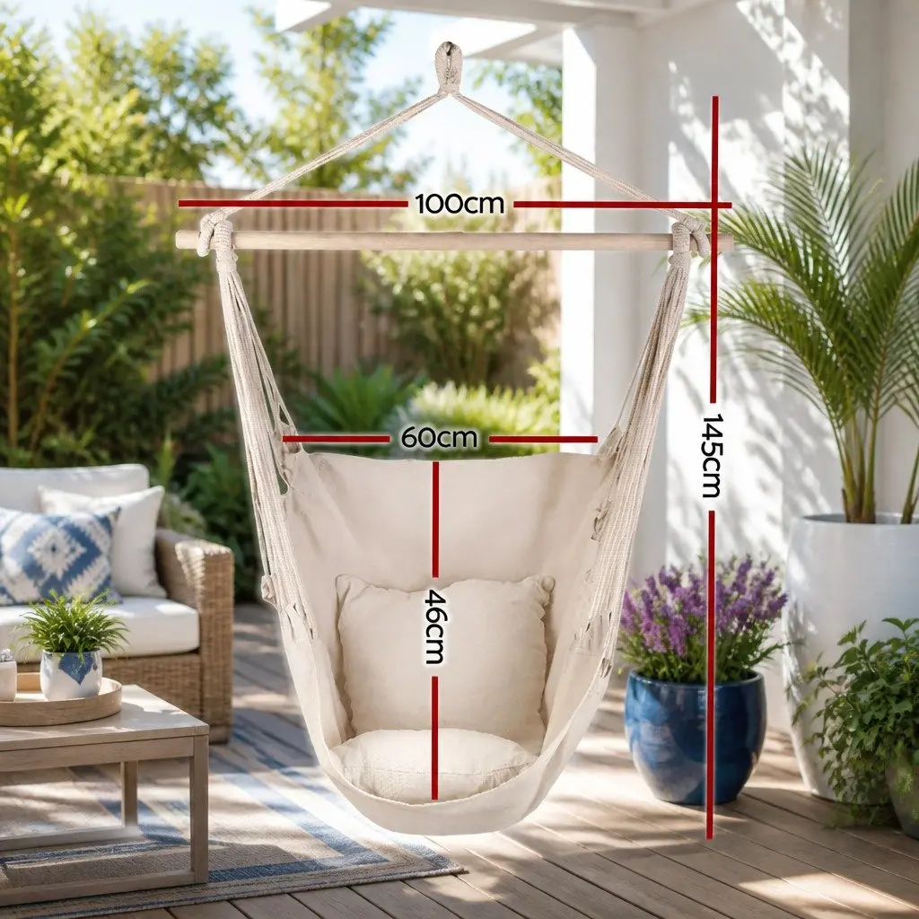 Hammock Chair Outdoor Hanging with Cushions Cream Patio Garden Relaxation Seat