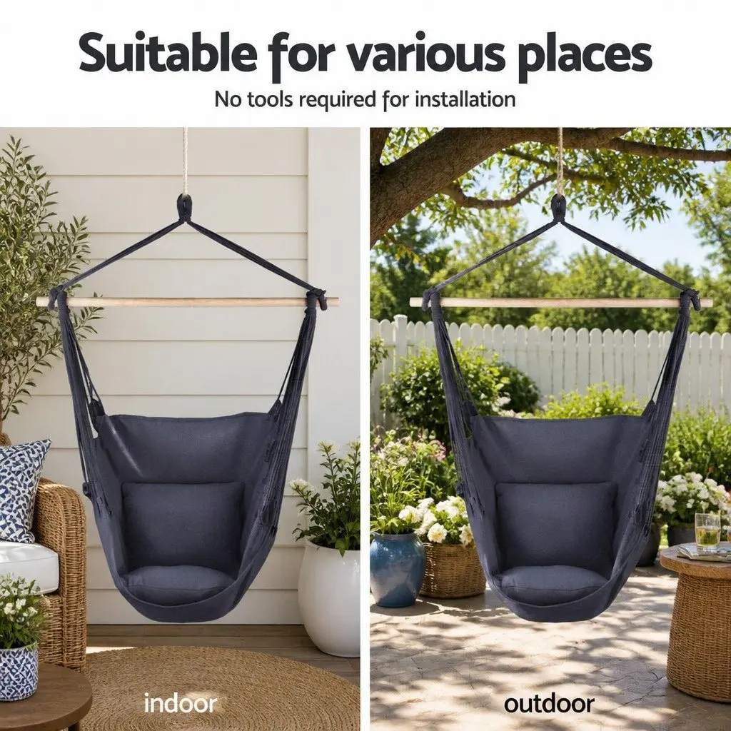 Hammock Chair Indoor Outdoor with Stand A-Frame Heavy Duty Steel 100cm x 45cm x 145cm