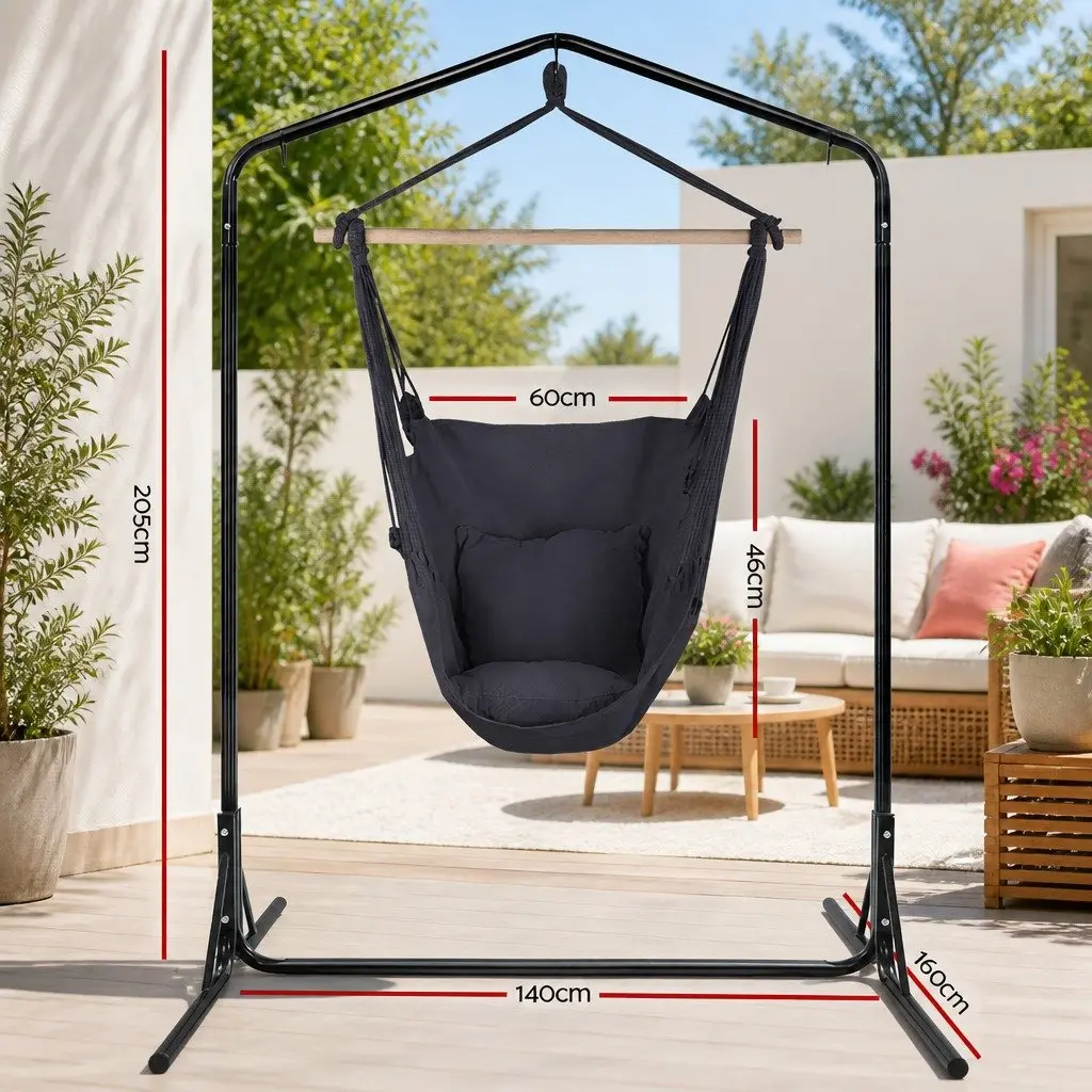 Hammock Chair with Stand for Outdoor Use Grey 100 x 45 x 145 cm